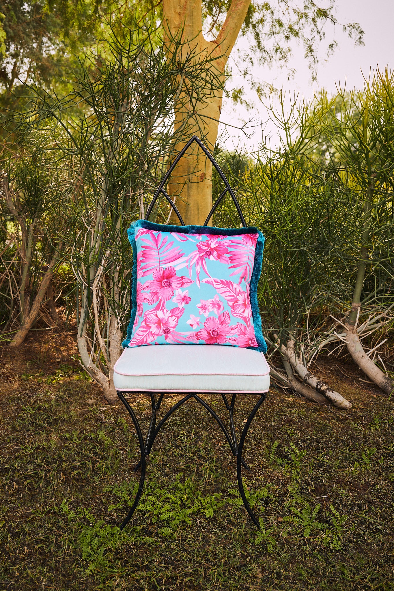 "Tropical Floral" Printed Velvet Gem Pillow