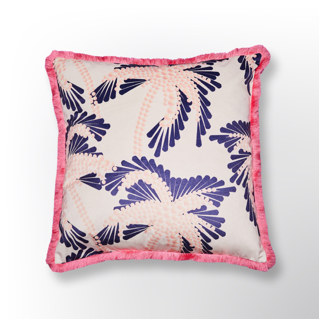 "Cream Pearl Palm Tree" Printed Velvet Cushion