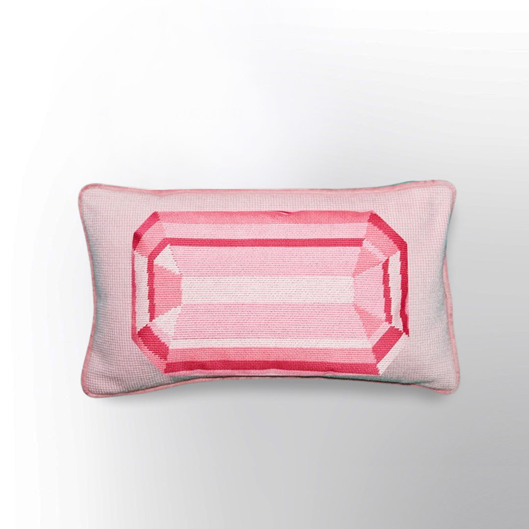 Mini Pink Rose Quartz Embroidered Needlepoint cushion