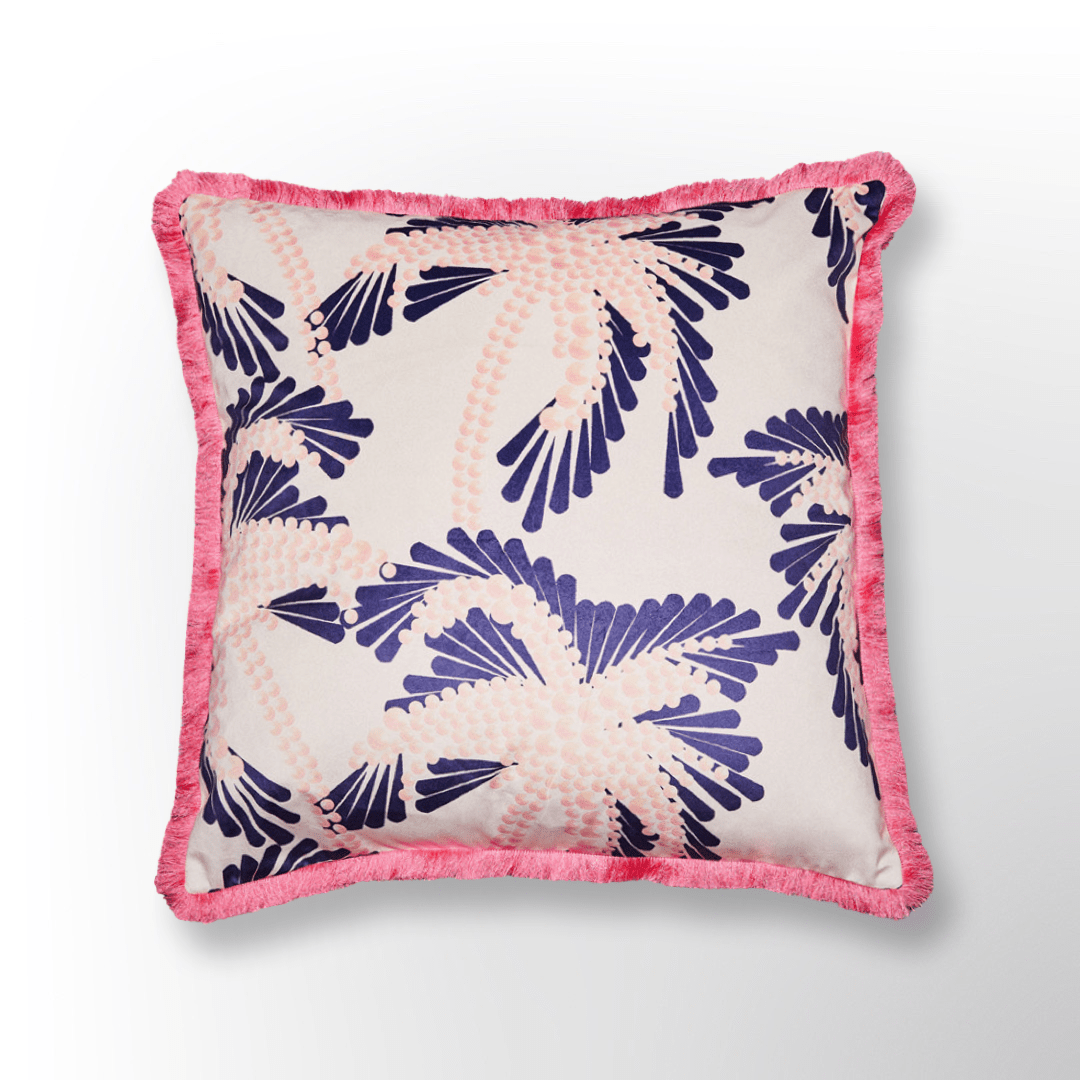 "Cream Pearl Palm Tree" Printed Velvet Pillow - Wear The House