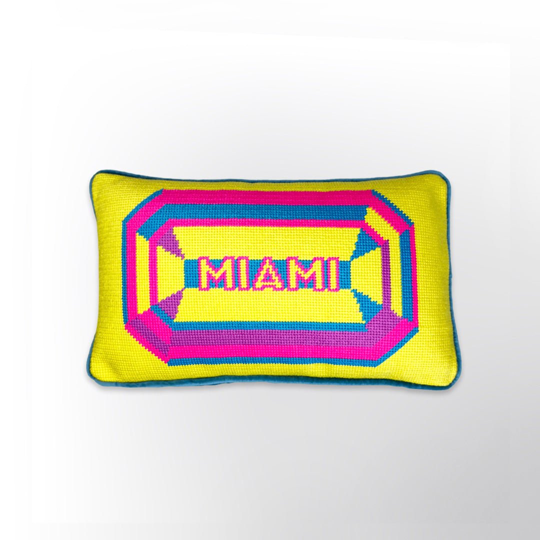 Miami Gem Embroidered Needlepoint Pillow - Wear The House