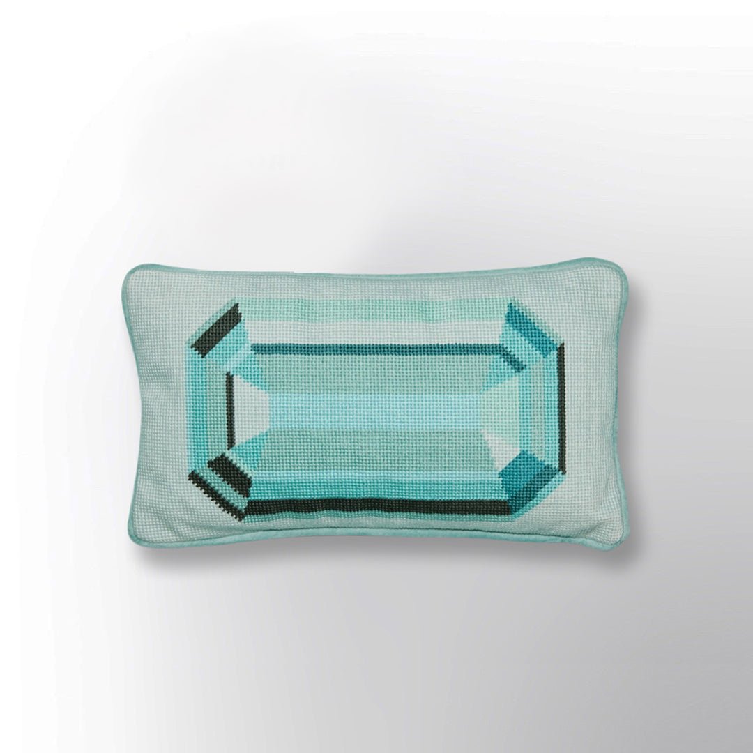 Mini Blue Emerald Embroidered Needlepoint Pillow - Wear The House