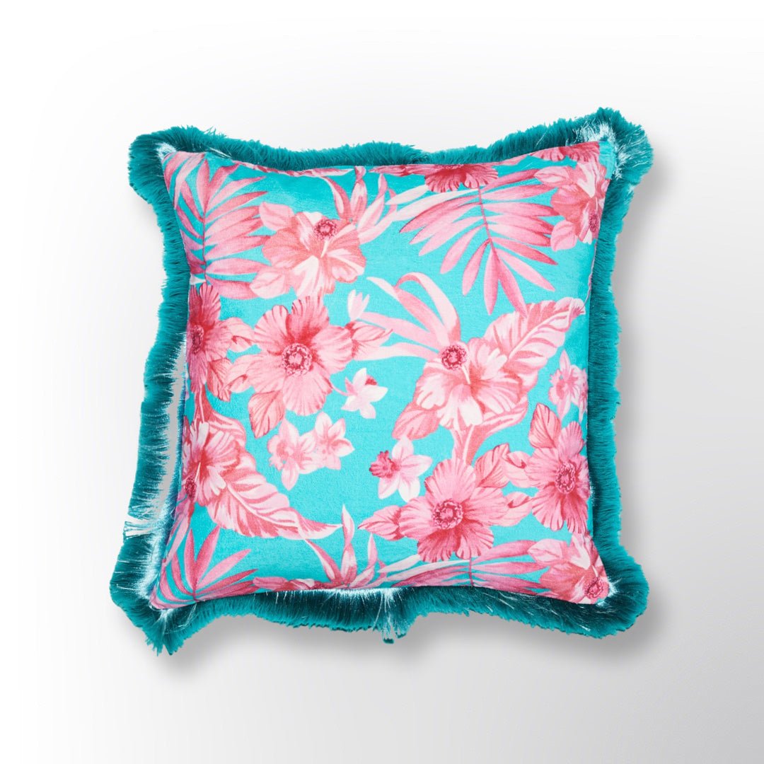 "Tropical Floral" Printed Velvet Gem Pillow - Wear The House