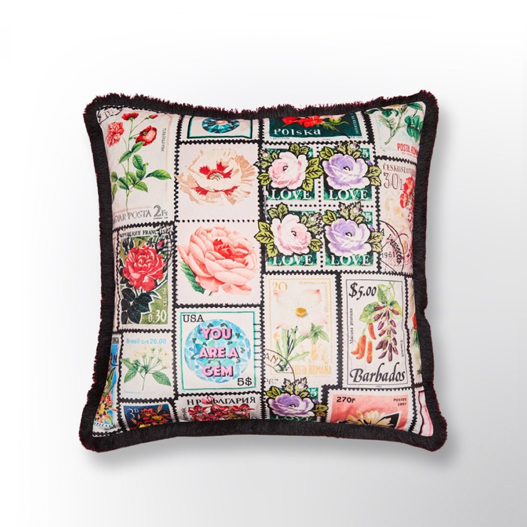 "Vintage Stamp" Printed Velvet Pillow - Wear The House