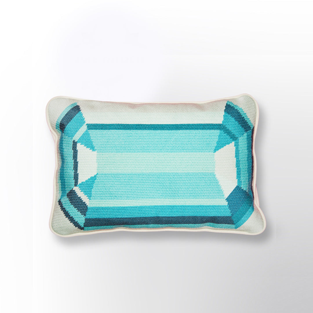 Blue Emerald Embroidered Needlepoint cushion