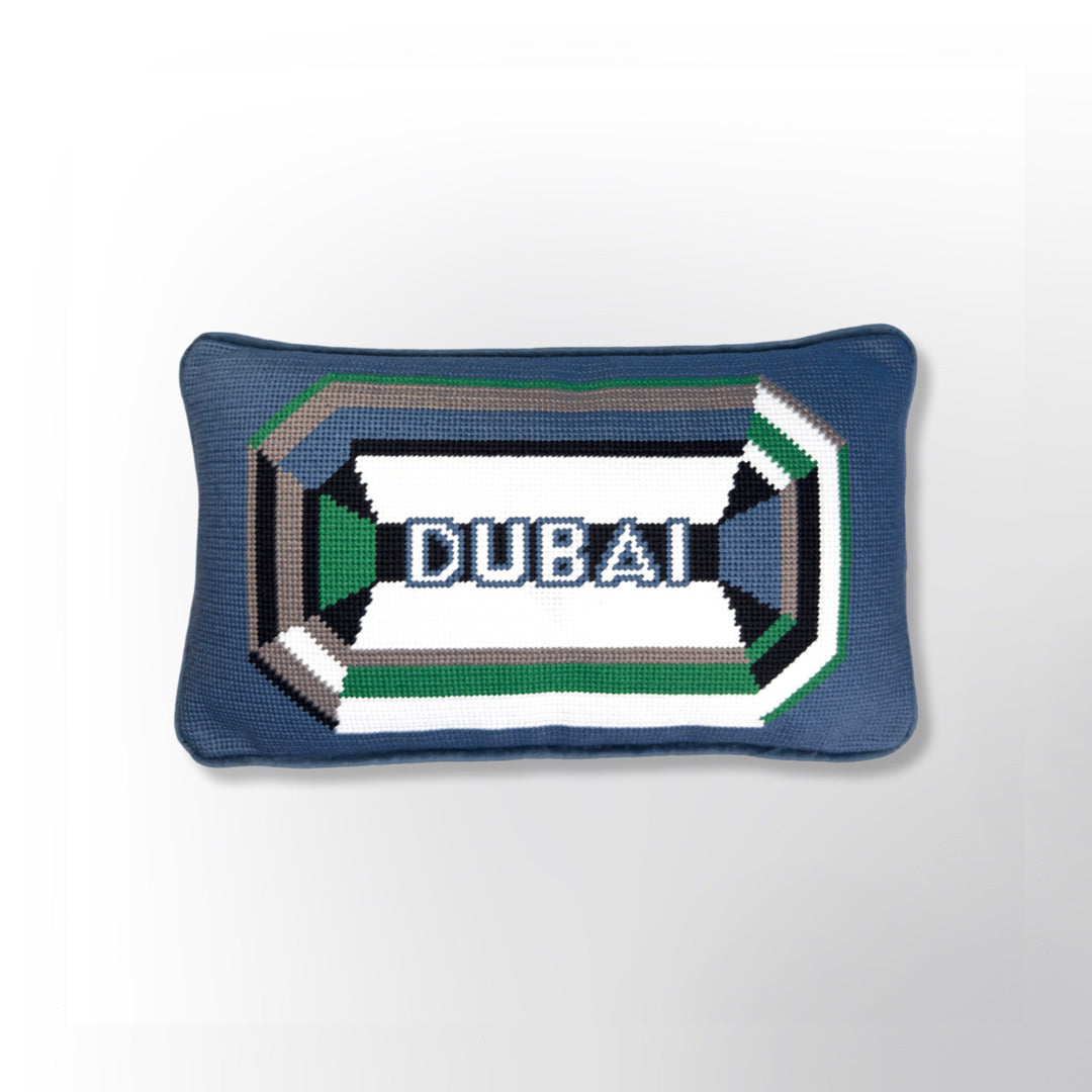 Dubai Gem Embroidered Needlepoint Pillow