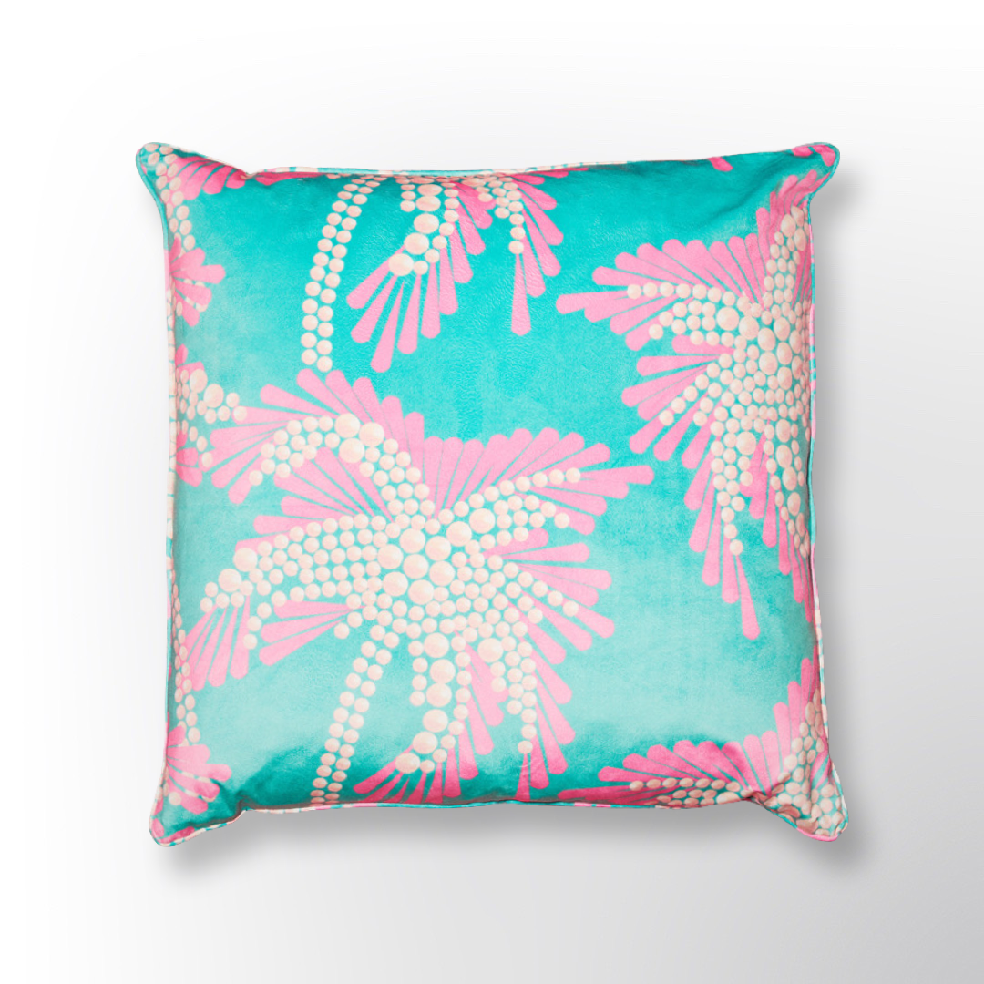 "Turquoise Pearl Palm Tree" Printed Velvet Pillow