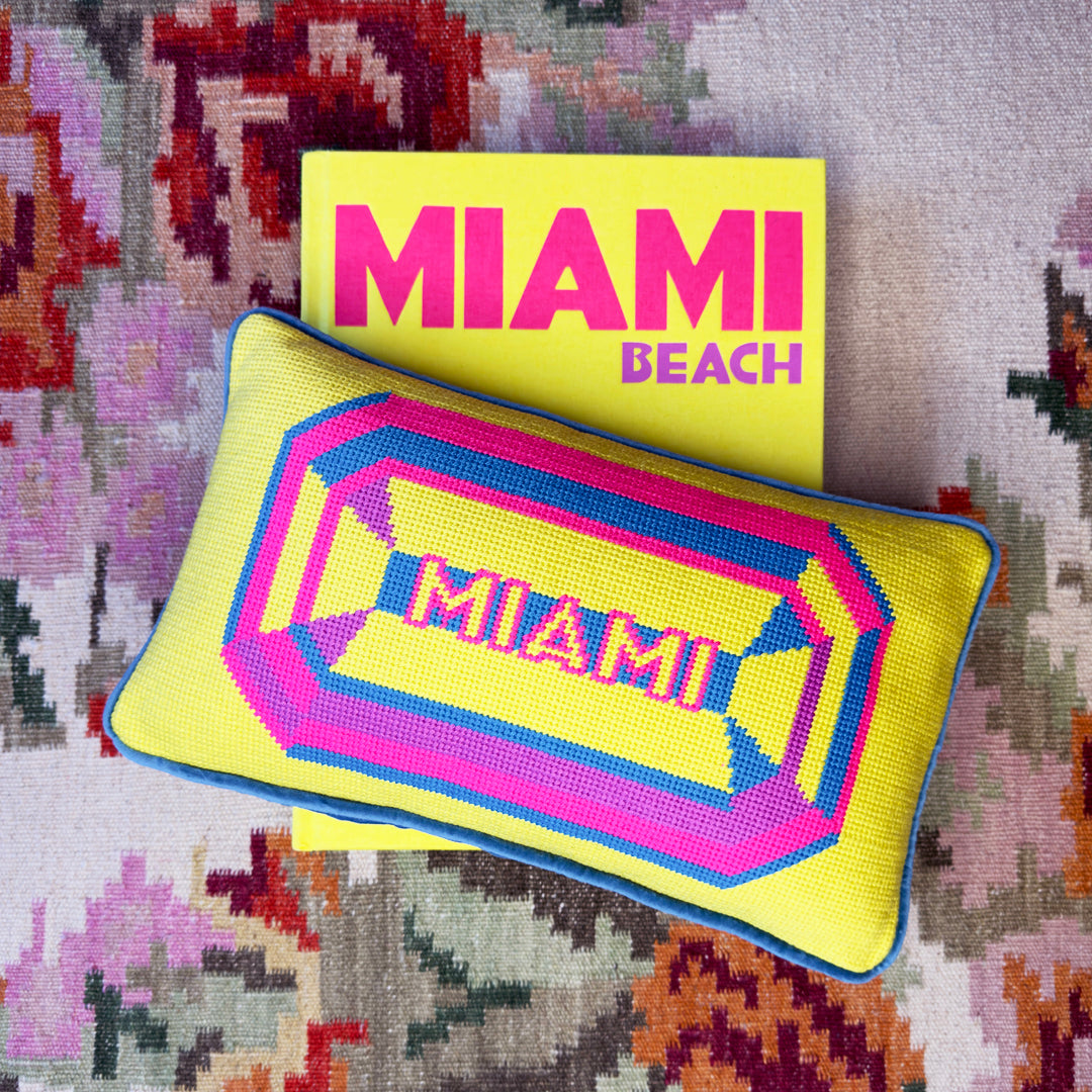 Miami Gem Embroidered Needlepoint Pillow