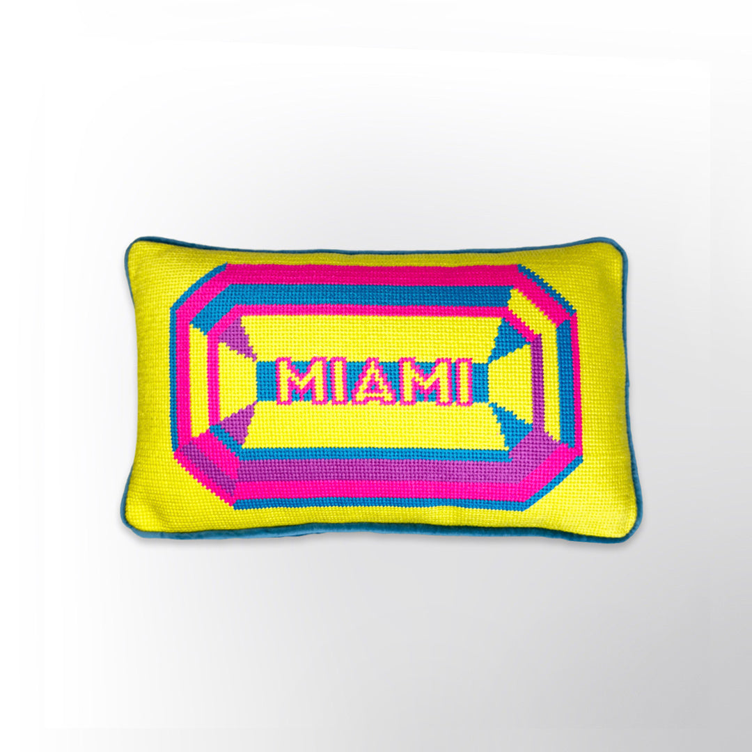Miami Gem Embroidered Needlepoint Pillow