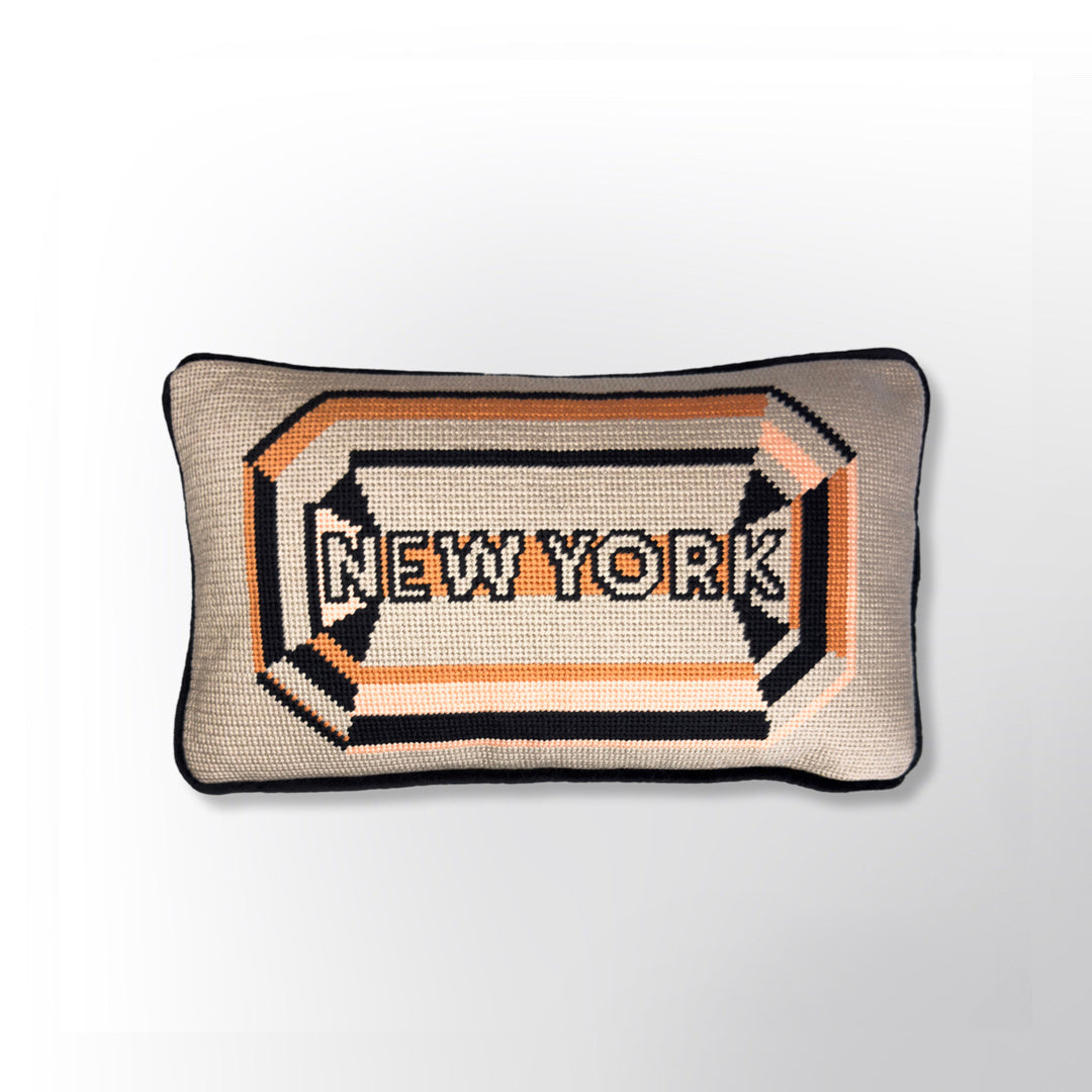 New York Gem Embroidered Needlepoint Pillow