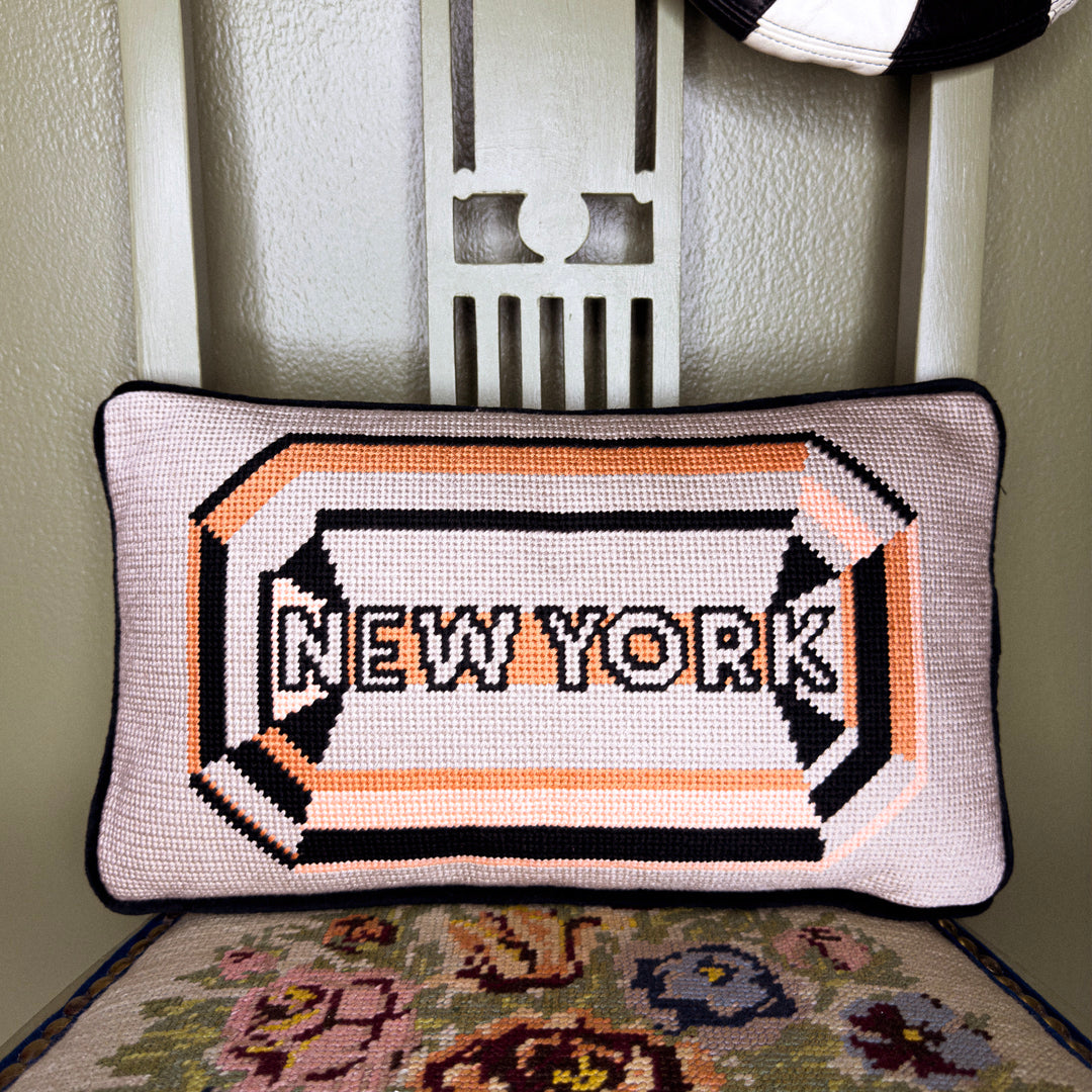 New York Gem Embroidered Needlepoint Pillow