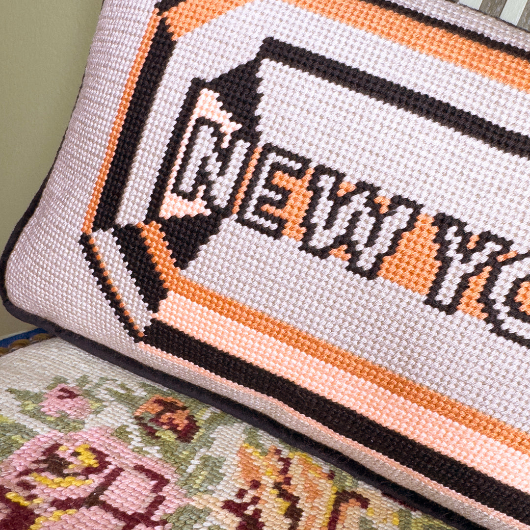 New York Gem Embroidered Needlepoint Pillow