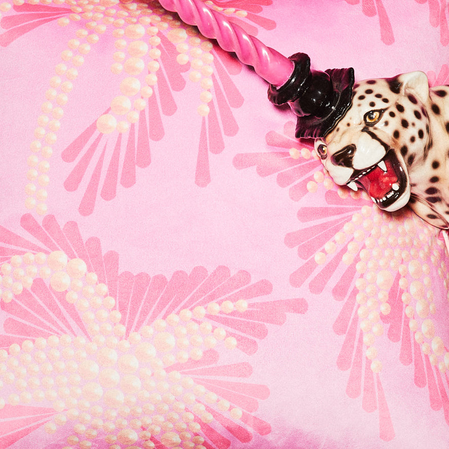 "Pink Pearl Palm Tree" Printed Velvet cushion