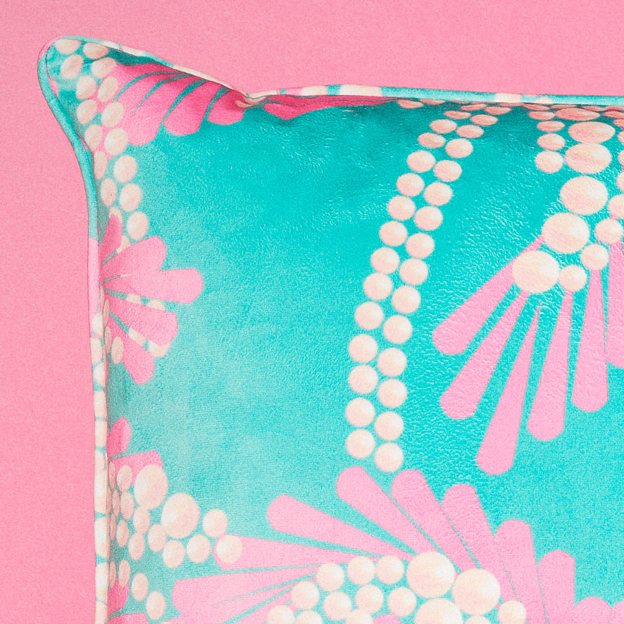 "Turquoise Pearl Palm Tree" Printed Velvet Pillow