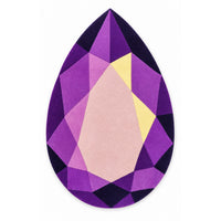Amethyst Drop Gem Rug, a pear-shaped drop cut rug in deep violet, grape and lilac, lay-flat view