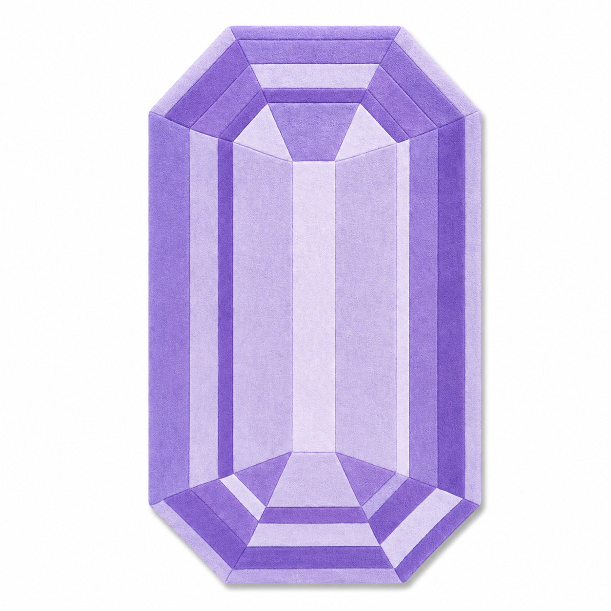 Amethyst Lilac Emerald Gem Rug, an emerald cut gem shaped wool rug in lilac and lavender