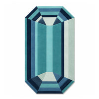 Blue Emerald Gem Rug, an emerald cut gem shaped wool rug in teal, aqua and navy