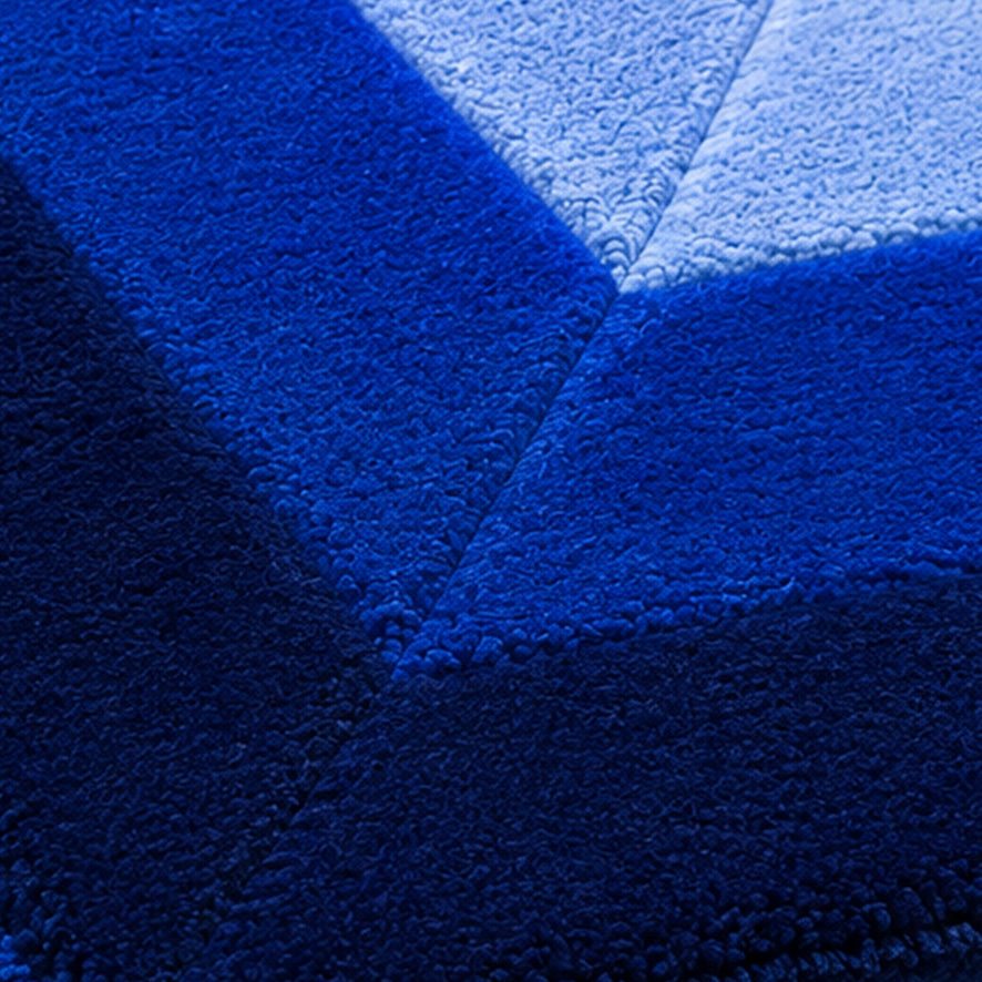 Detail of the cobalt blue facets and one-inch wool pile on the Blue Sapphire Emerald Gem Rug