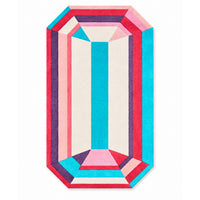 Bubblegum Emerald Gem Rug, a faceted emerald cut rug in rose pink, bubblegum blue and candy pink, lay-flat view