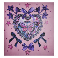 Butterfly Bow Hearts Artwork, an original painting of a butterfly gem heart with bows and stars on pink