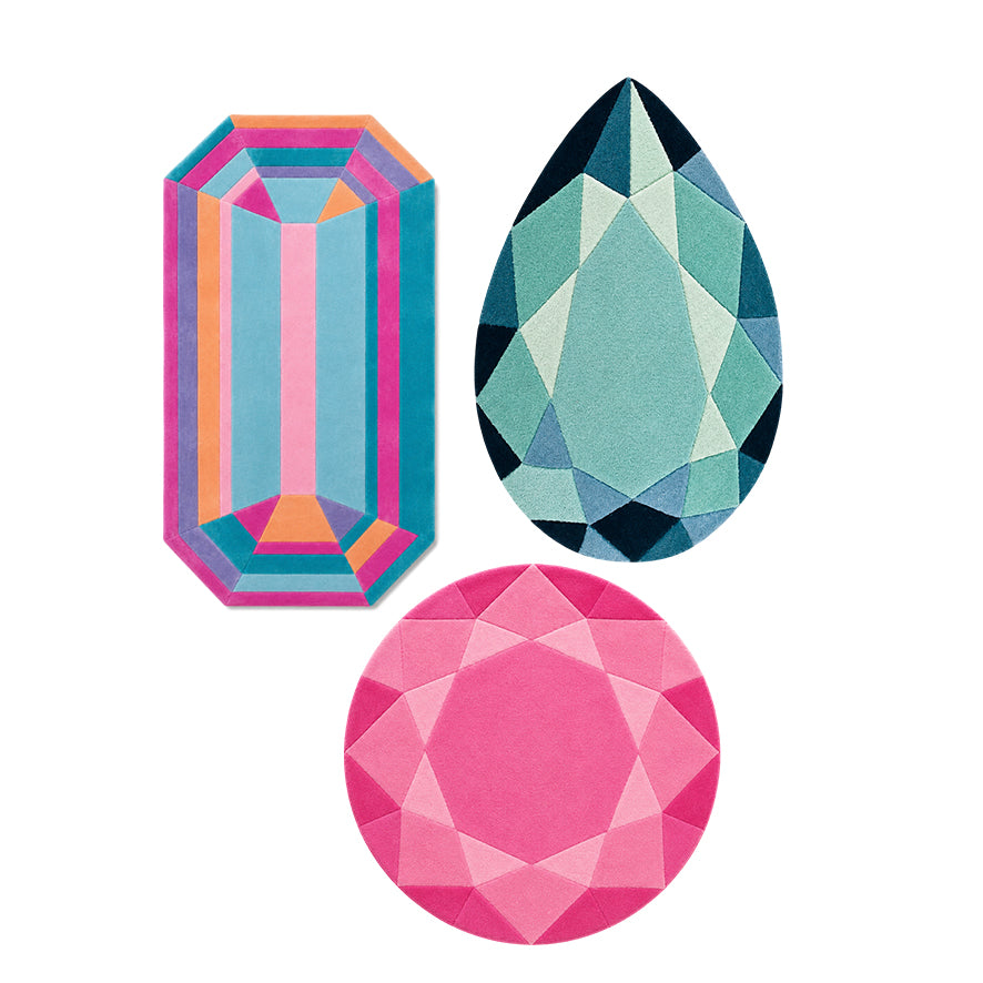 Gem Cluster Rug Set with a Sydney Emerald, Turquoise Drop and Rose Quartz Round gem rug