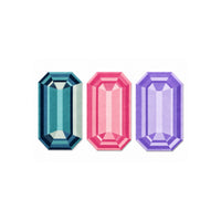 The Mini Gem Emerald Rug Bundle, three mini emerald cut gem rugs in blue, amethyst and rose quartz, lay-flat view
