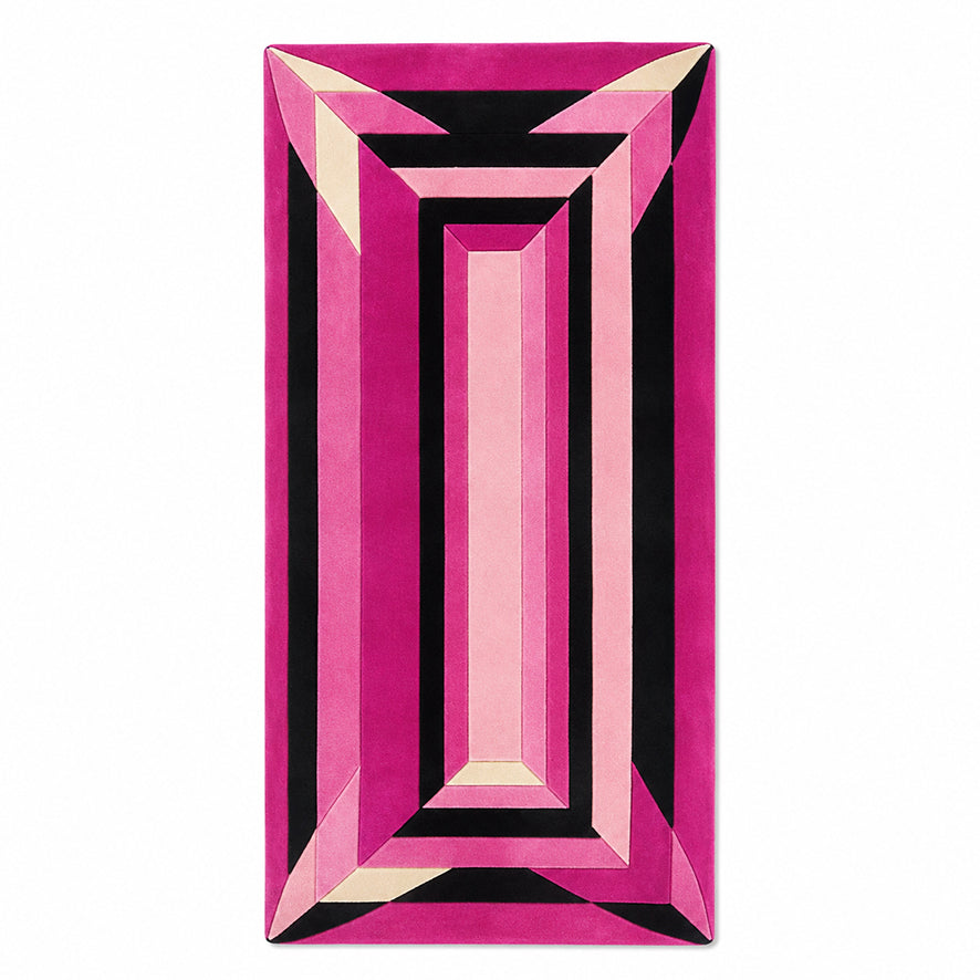 Miri Baguette Gem Rug, a baguette cut gem shaped runner rug in hot pink and black