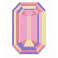 Pastel Prism Emerald Gem Rug, a faceted emerald cut rug with each facet in a different pastel: lilac, lemon, peach and blush, lay-flat view