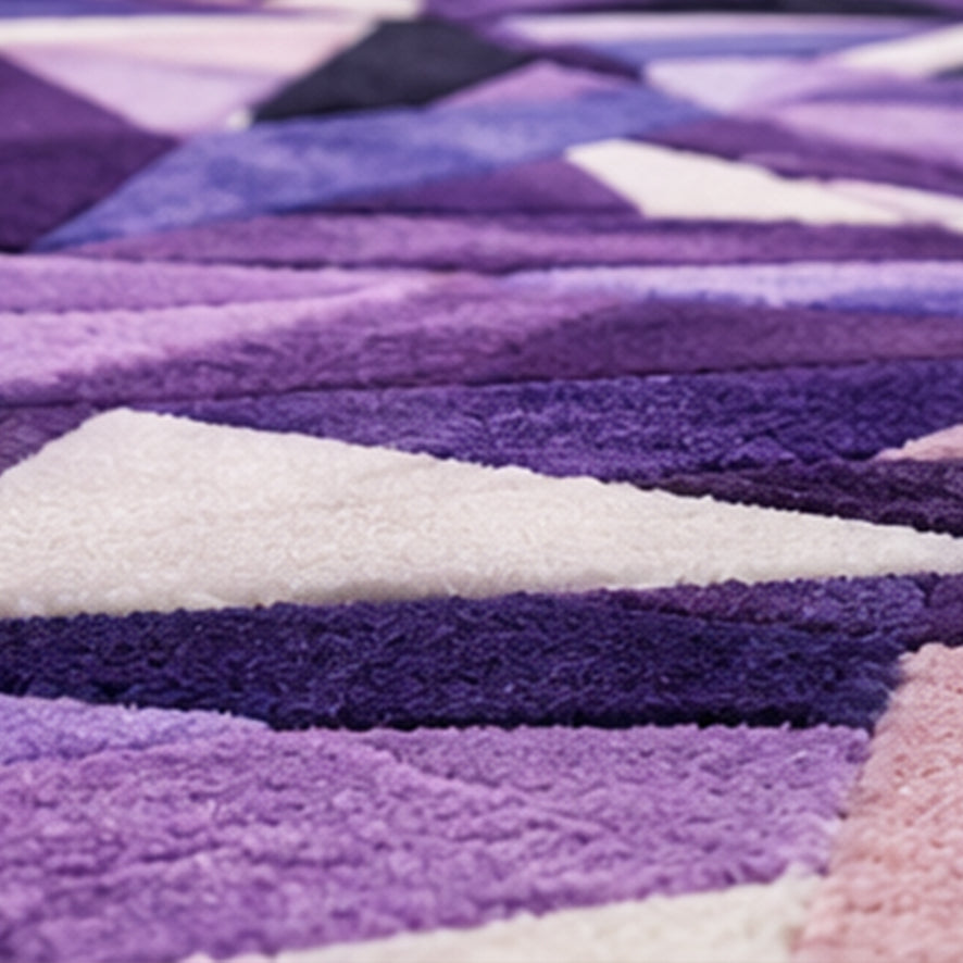 Close-up of the purple and white carved facets on the Purple Diamond Round Gem Rug