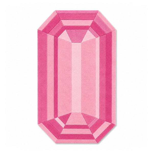 Rose Quartz Emerald Gem Rug, an emerald cut gem shaped wool rug in blush and rose pink
