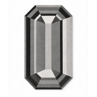 Silver Gray Emerald Gem Rug, a faceted emerald cut rug in silver, dove gray, charcoal and white, lay-flat view
