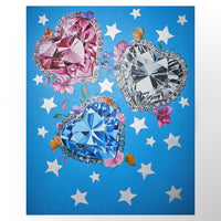 Stars Are Blind Hearts Artwork, an original painting of three gem hearts with stars on blue