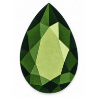 Tsavorite Garnet Drop Gem Rug, a pear-shaped drop cut rug in forest, emerald and lime green, lay-flat view